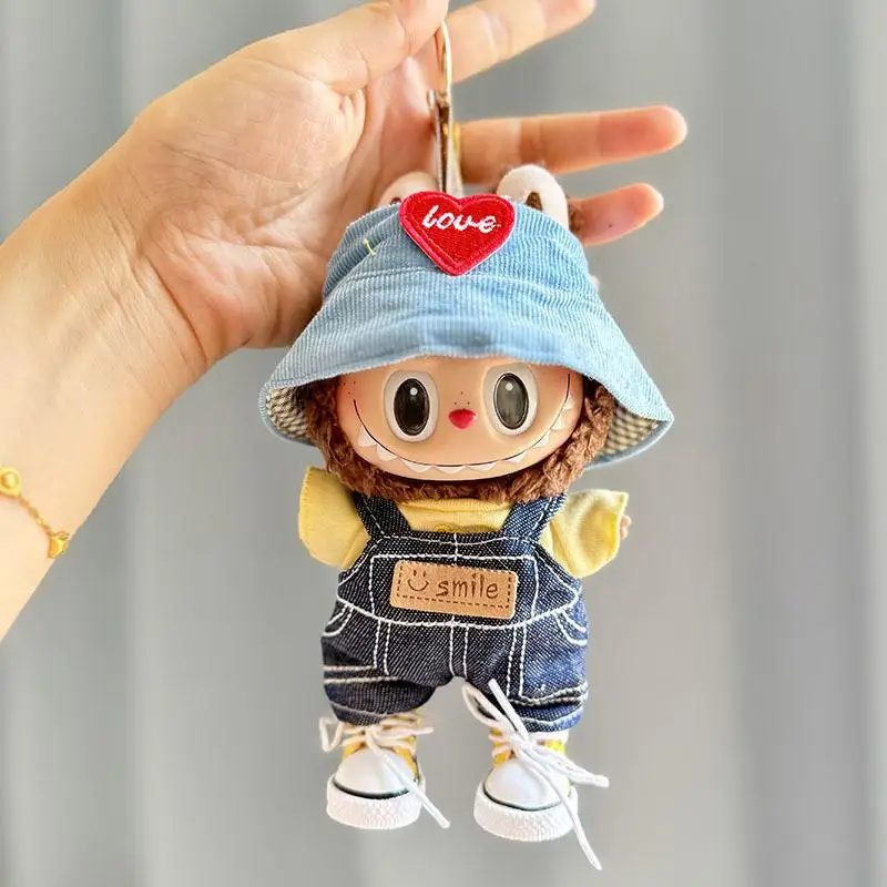 1 set Cute Baby clothes 17cm for Labubu doll Clothes with Blue Hat Overalls Suit no doll