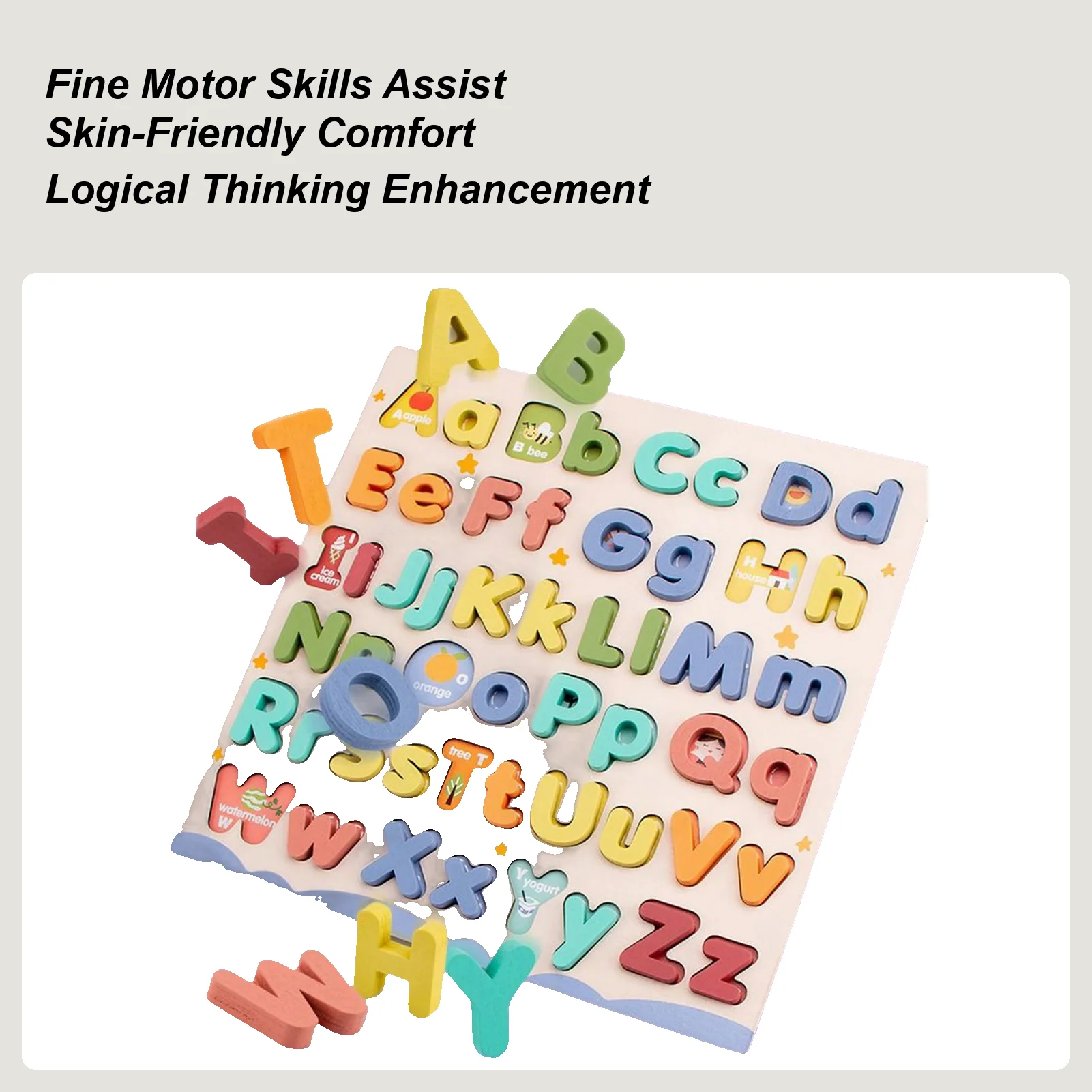

Alphabet Puzzle Wood Uppercase Lowercase Letter Learning Toys Interactive Educational Blocks Board for Child Home Matching