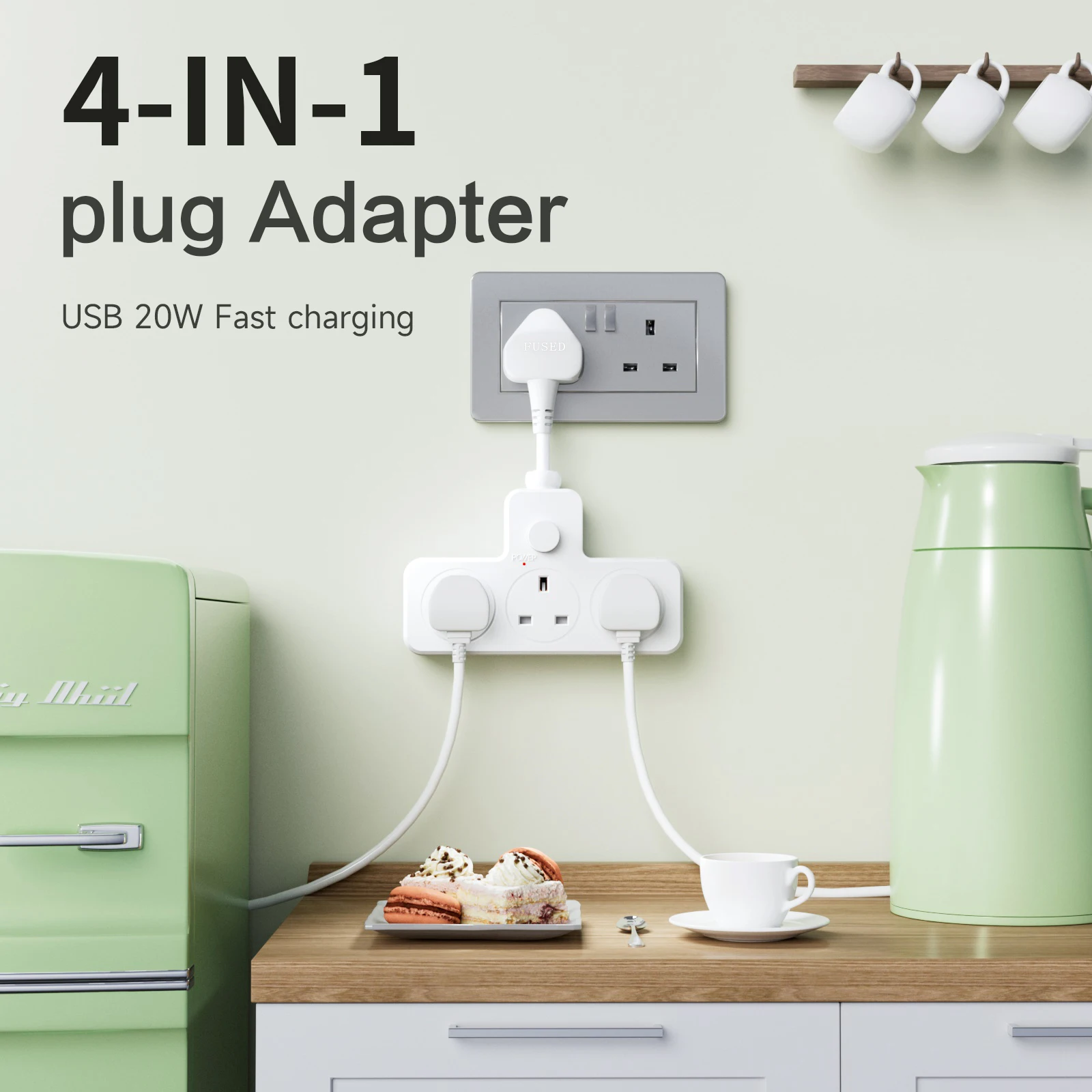 UK Power Plug Wall Outlet 13A 3120W Flexible Power Strip Outlets Extender USB Power Outlet Travel Power Adapter Home Office