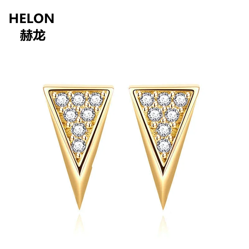 Solid 14k Yellow Gold SI/H Natural Diamonds Stud Earrings Women Triangle Shape Trendy Fine Jewelry Brilliant Engagement Wedding