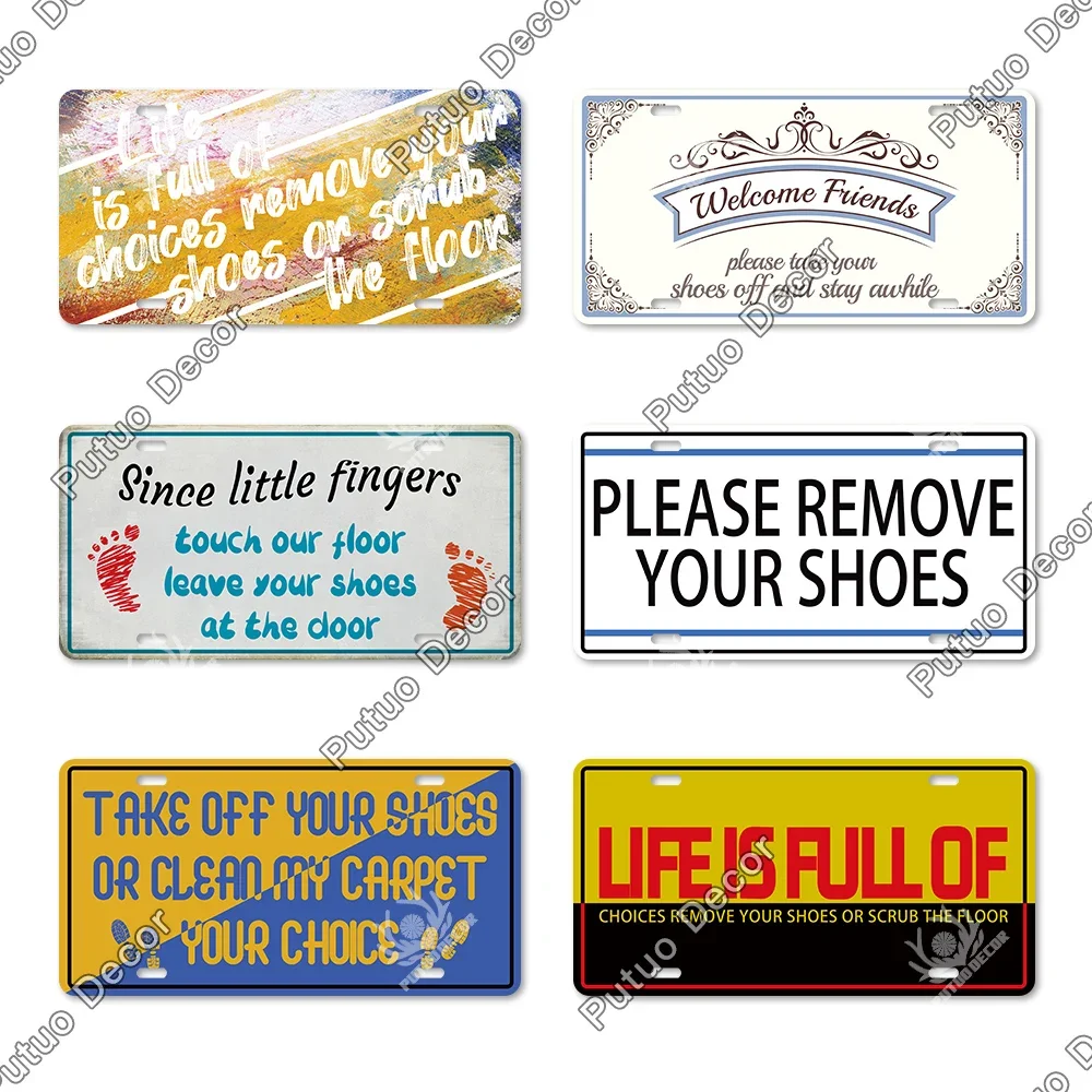 Putuo Decor Take Your Shoes Off Metal Sign Licenses Plate Plaque Metal Vintage Tin Signs for Home Door Living Room Wall Decor