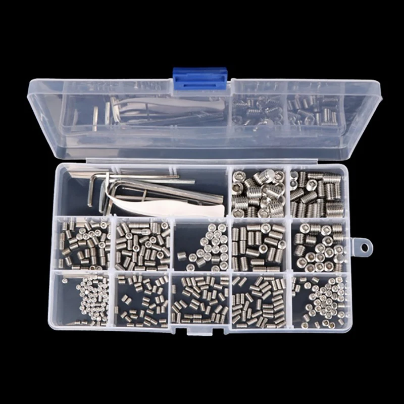 400PCS Hexagonal Screw Hex Grub Screw Stainless Steel Screw M3 M4 M5 M6 M8 with Tweezers Assortment Kit