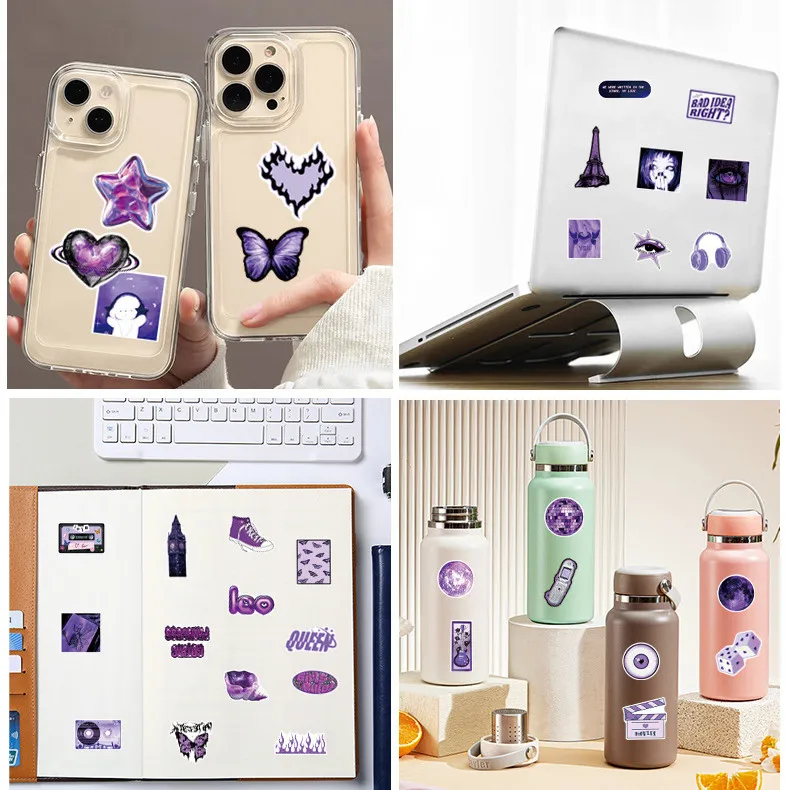 50/100PCS Purple Y2K Girl Doodle Stickers, Waterproof Decals for Stationery Phone Suitcase Scooter Helmet Car view 6
