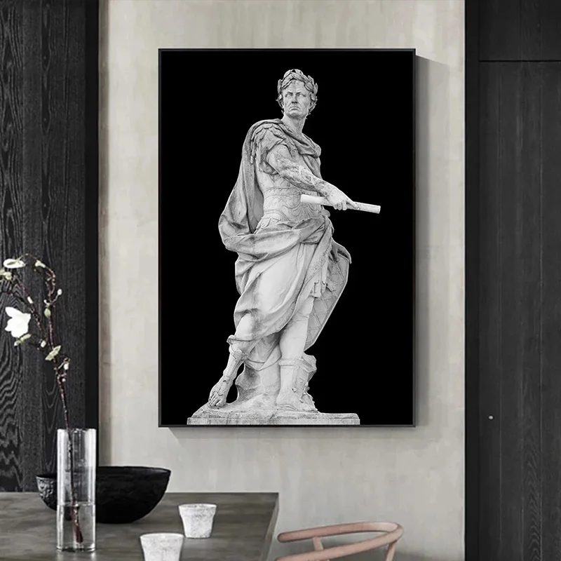 Black and White Roman Emperor Julius Sculpture Caesar Statue Poster Canvas Painting Wall Art Picture for Living Room Home Decor