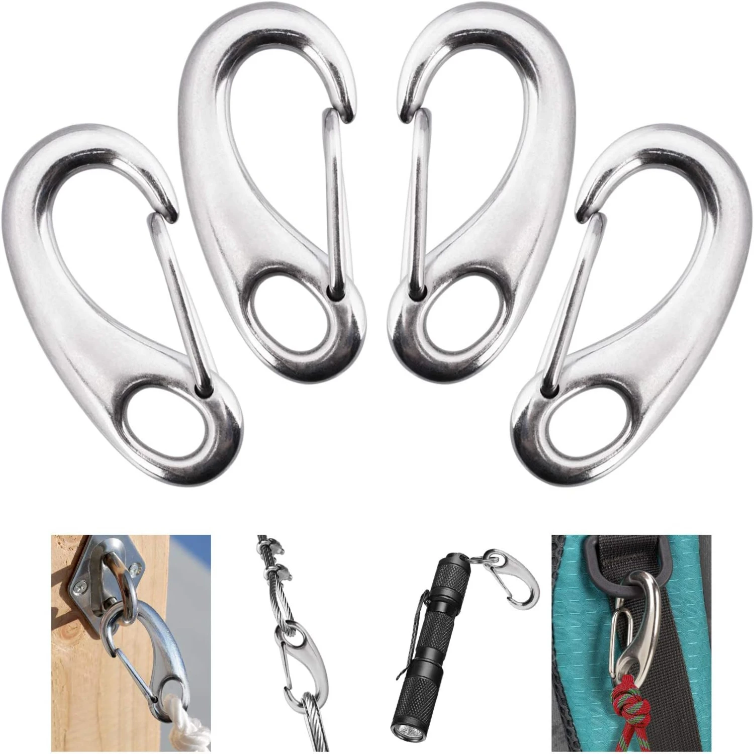 Versatile 4-Pack of Durable and Reliable High-Quality Marine Grade 304 Stainless Steel Snap Hooks - Heavy-Duty 2-Inch Spring Cli