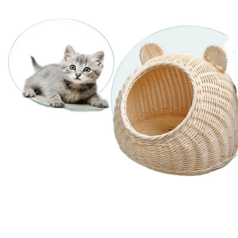 

Hot Sales Eco-friendly Solid Rattan Cat House Furniture Sustainable Cute Pet Cave Bed for Dogs Cats Rabbits