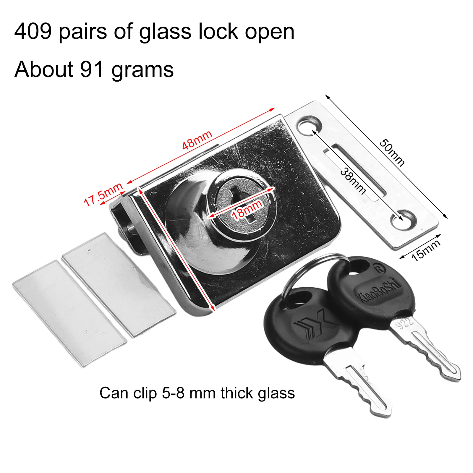 Showcase Lock for Dual Rotating Glass Doors, Premium Zinc Alloy, Easy to Install, Fits 5 8mm Thick Glass, Ensures Security