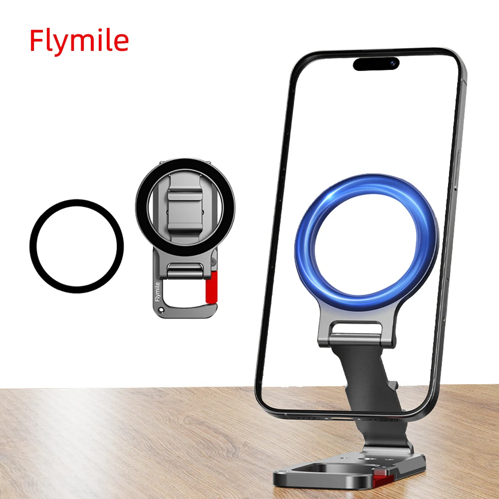 

Flymile Magsafe Magnetic Stand for iPhone17 16 15 14 13/Pro,Phone Holder With Carabiner,Portable & Foldable,Phone Accessories