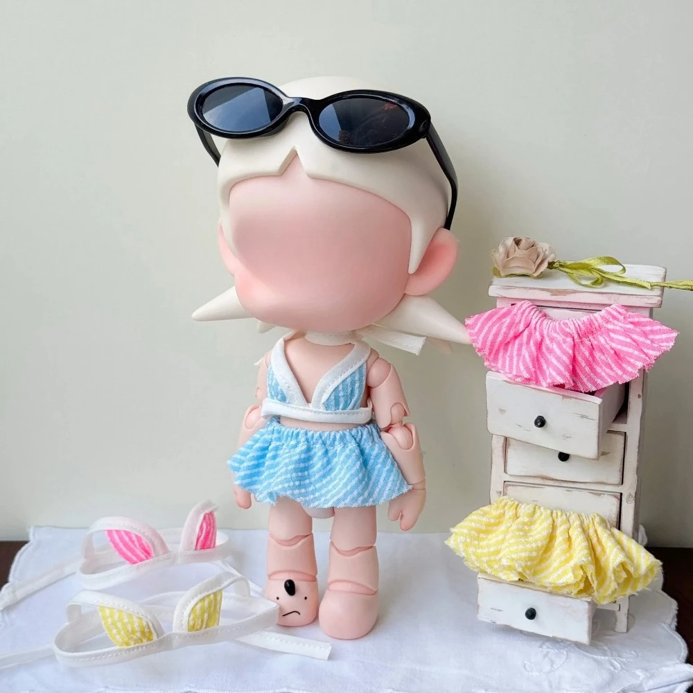 1 Juego de ropa de baño para muñeca de 10 cm, conjunto de bikini, falda y diadema para muñeca de peluche de 10 cm, ropa de repuesto para BJD 1/6, azul, rosa, amarillo