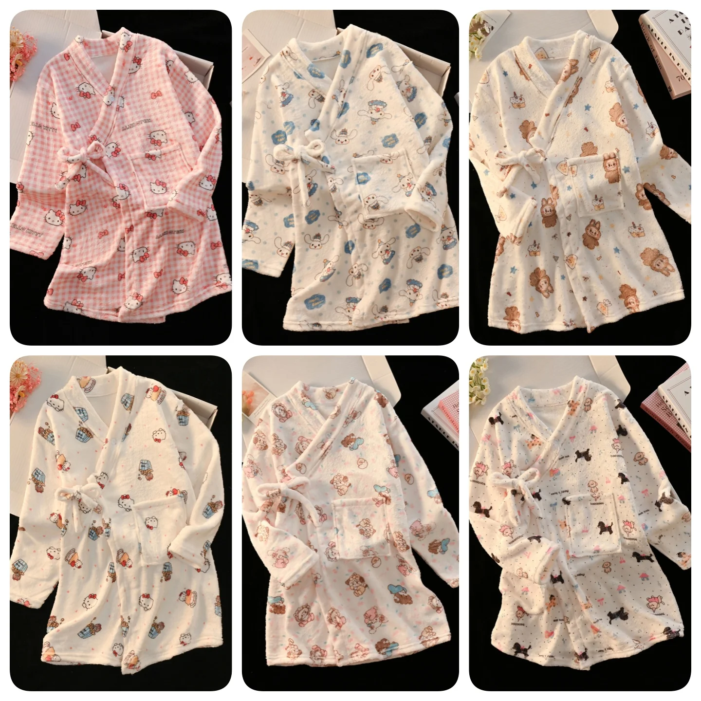 أنيمي كيتي الأطفال ليلة رداء Kawaii الفتيات موضة طباعة أفخم الوالدين والطفل أربعة مواسم البشكير الكورية الكرتون ملابس المنزل