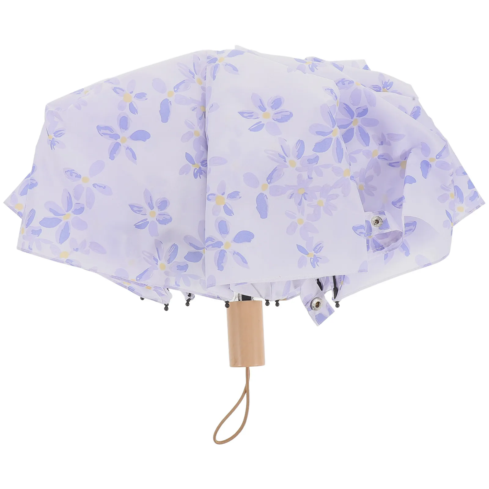 

Wooden Handle Floral Folding Umbrella Compact Windproof Large Coverage Rain Protection Flower Pattern Umbrella