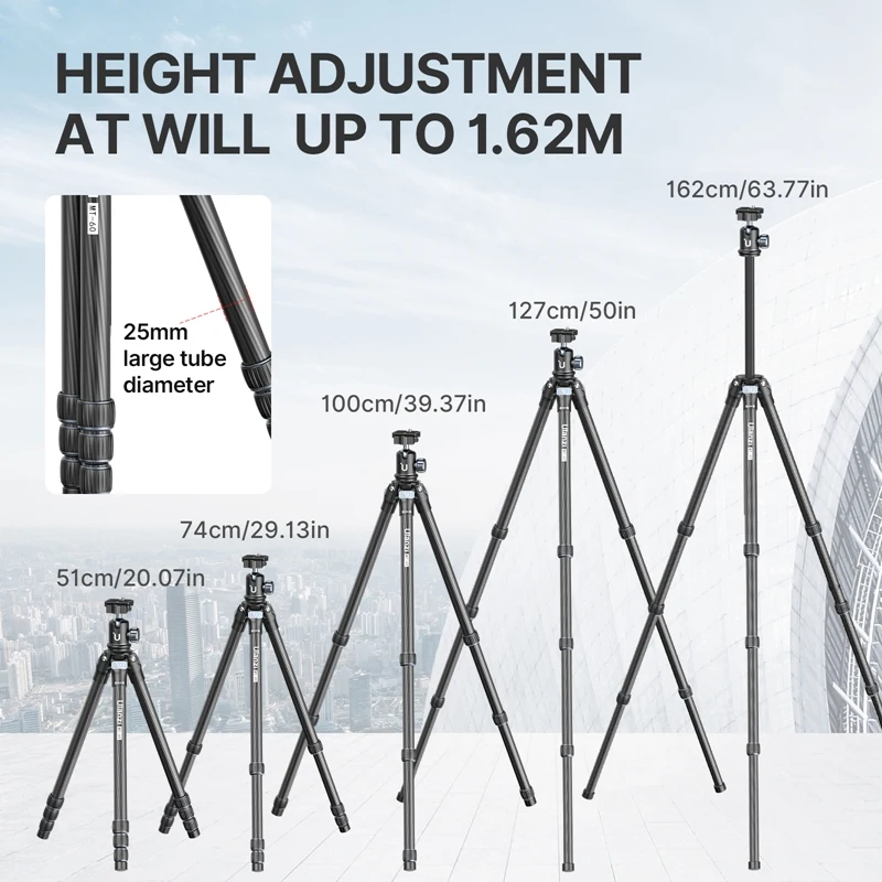 Ulanzi MT-60 Lightweight Portable Carbon Fiber Travel Tripod with Monopod 360°Panoramic Ballhead Light and Handy for DSLR