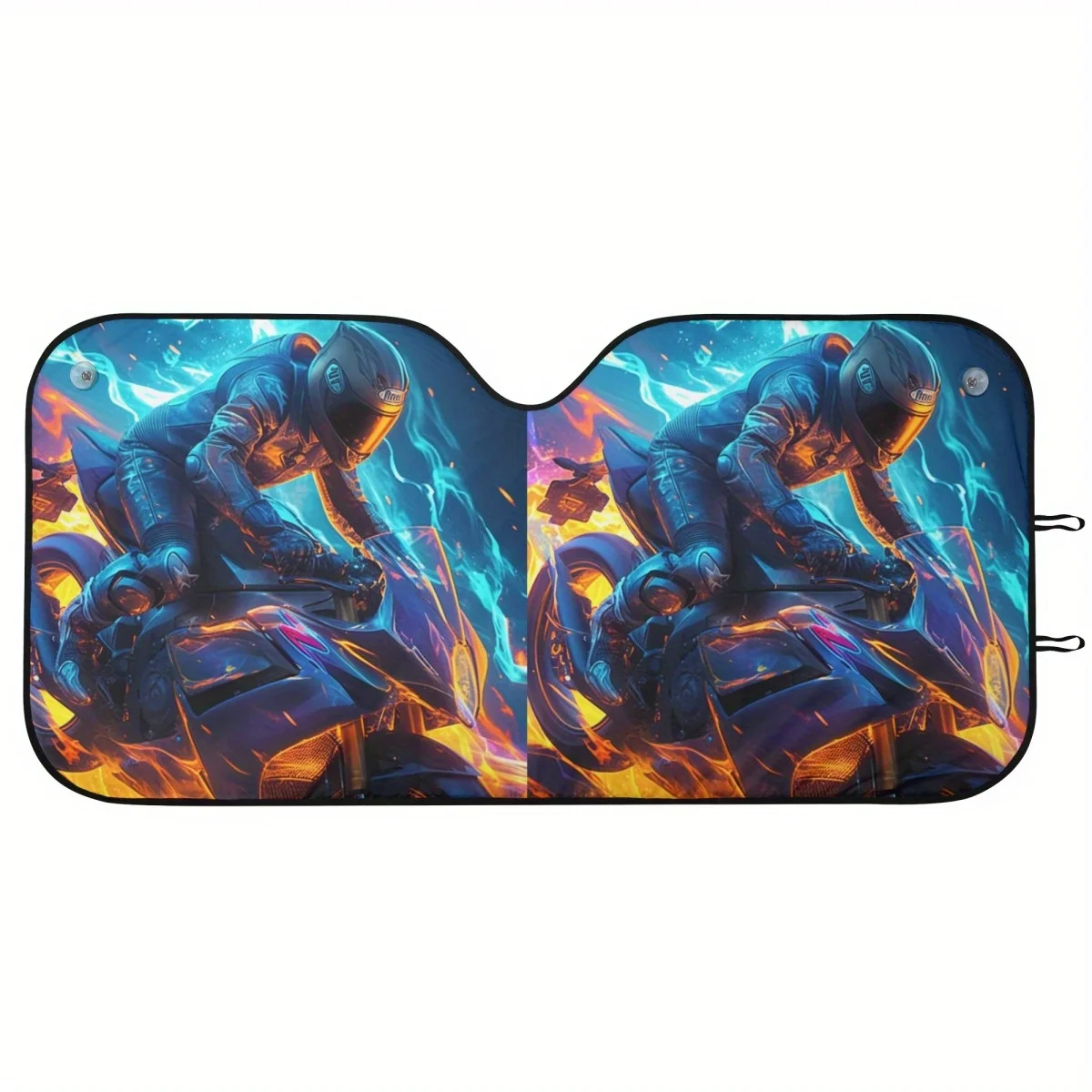 

Солнцезащитный козырек на лобовое стекло с 2D принтом Burning Motorcyclist — легкий чехол на окно автомобиля с защитой от ультрафиолета и присосками, подходит для внедорожника