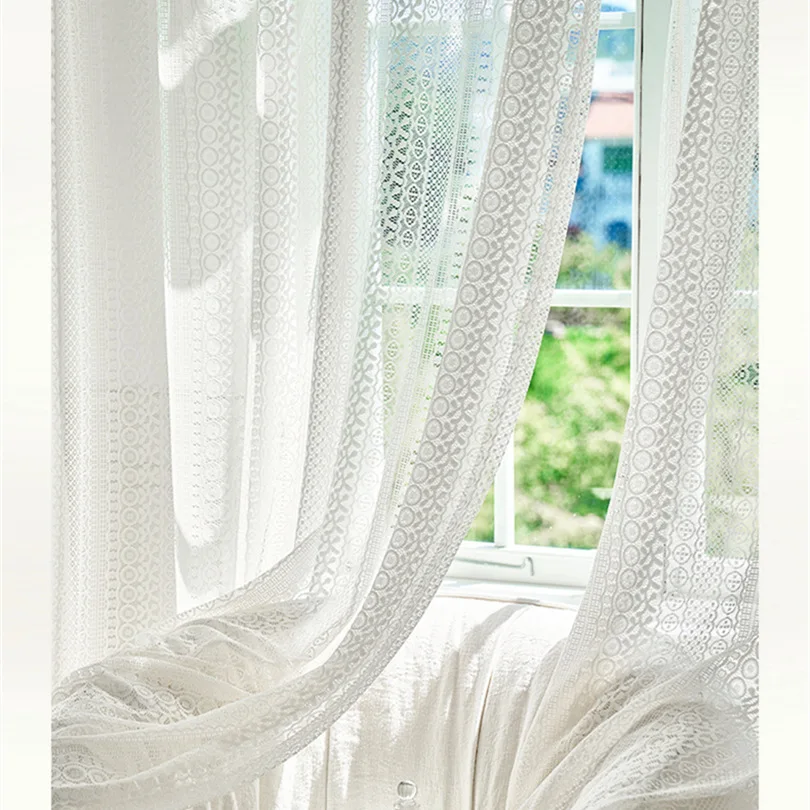 Lace Curtain Living Room Dining Room Bedroom Balcony Light and Opaque Gauze Curtain Customization