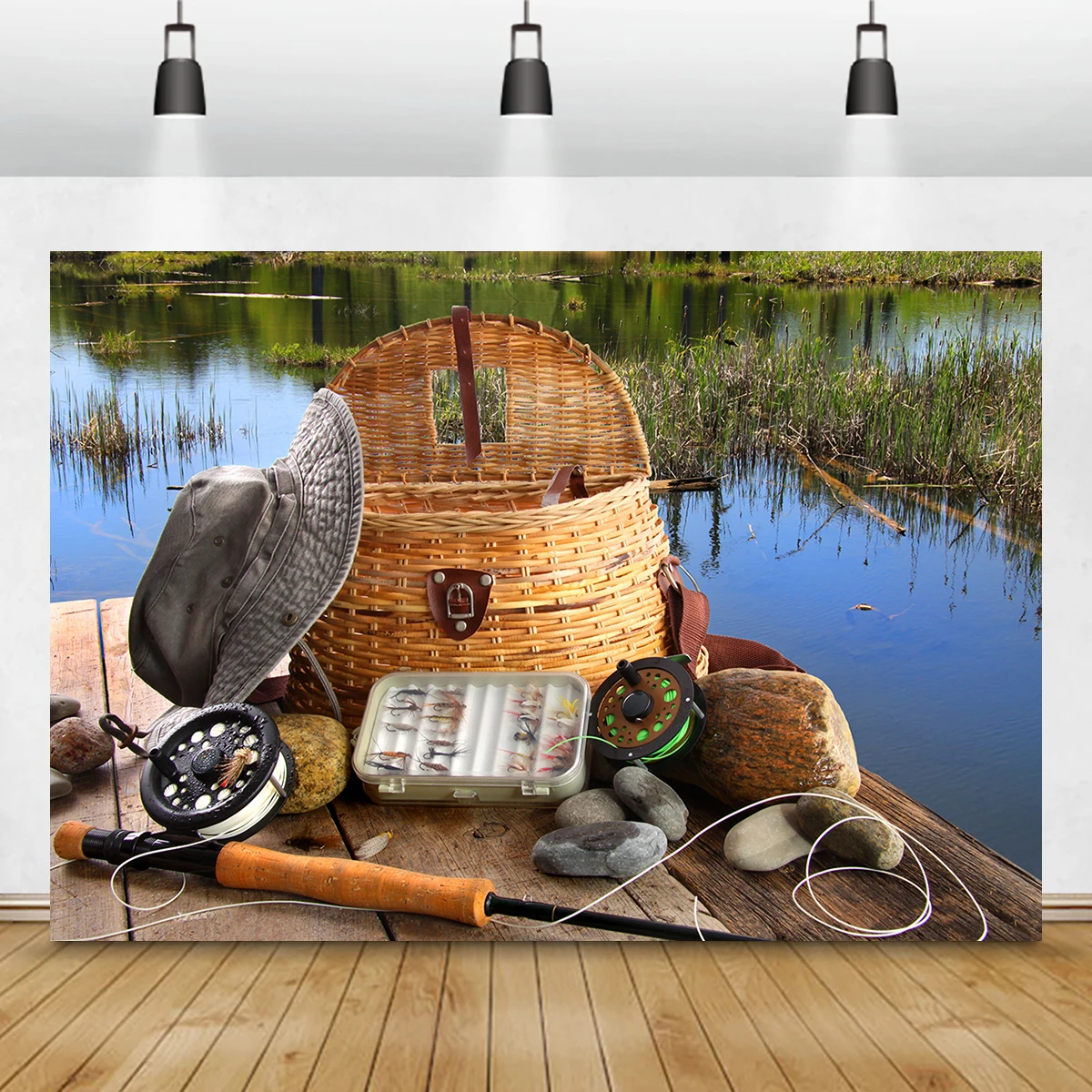 

Fishing Shop Advertising Backdrop Equipment Mall Wall Hanging Polyester Kids Travel Family Party Bait Rod Room Decorations