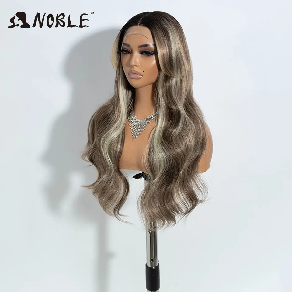 Noble Synthetic Lace Front Wig Long Wavy 24 Highlight Honey Body Wavy T Part Lace Wig For Women Lace Front Wig Ombre Blonde Wig