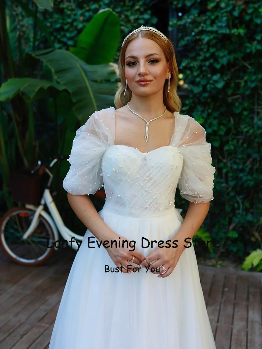 سويت هارت a-line فستان العروس عاجي ، فساتين زفاف بيضاء صغيرة ، ثنيات ، طول الشاي ، دانتيل ، بسيط ، مدني ، قلب