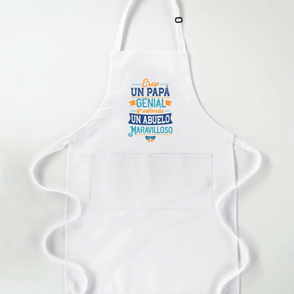 Dad Cooks Without Touching The Stove Print Apron Fathers Day Gift Aprons White Pocket Apron Adjustable Strap and Extra Pockets