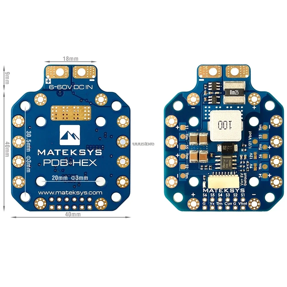 Matek PDB-HEX 12S supports 6~60V DC input 5A regulator with 5V/9V/12V outputs high precision current sense for Fpv racing drone