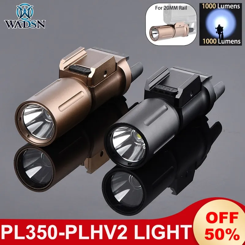 WADSN PL350 Flashlight PL350-PLHv2 Tactical 1000Lumens High Output Bright Hunting Scout Light PLHv2 Weapon Spotlight 20MM Rail