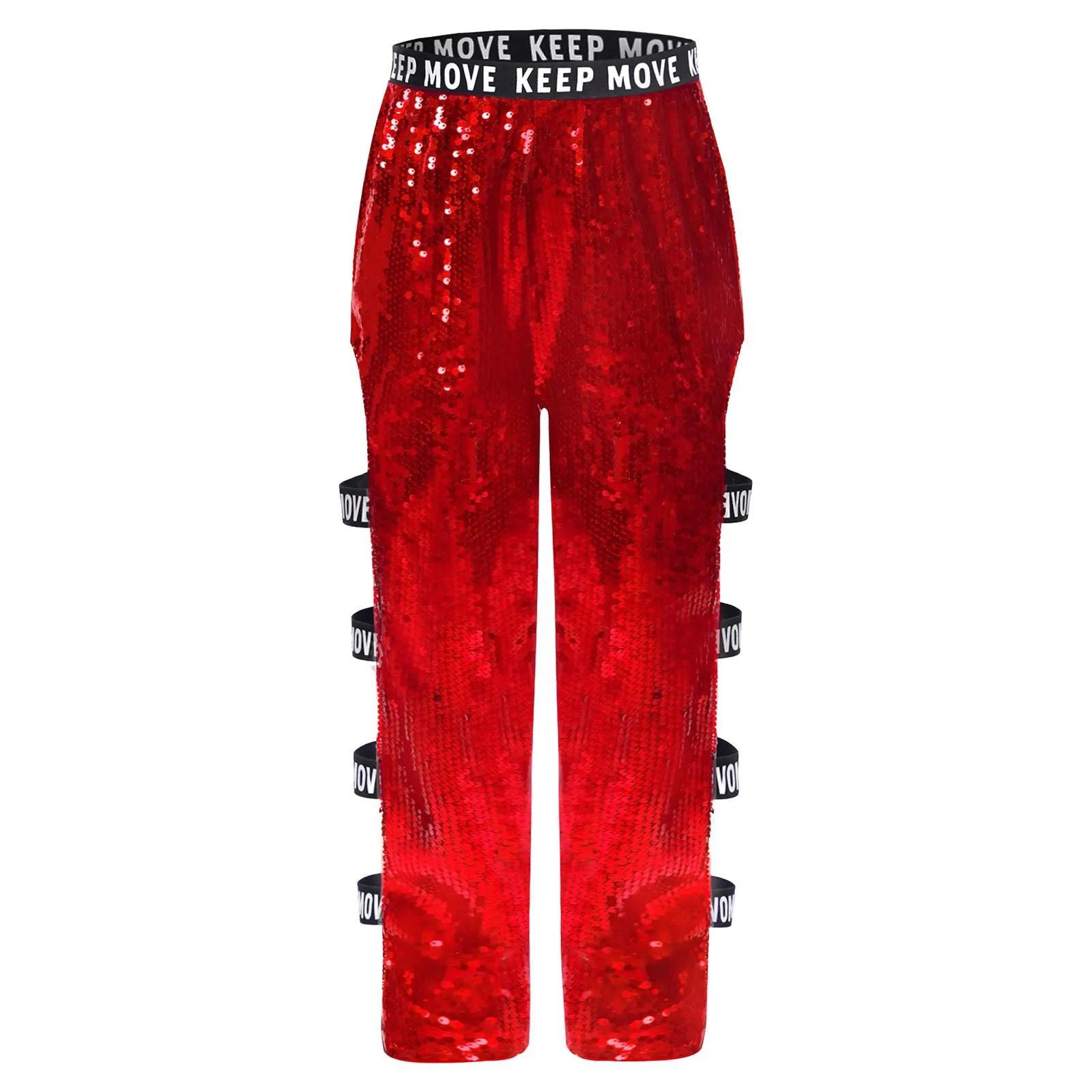 Kinderen Meisjes Glittery Jazz Moderne Danskostuums Broek Pailletten Hiphop Street Dancewear Uitsparing Zijbroek Stage Performance Kostuum