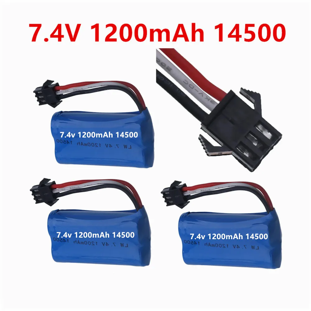 7,4 V 1200 mAh Akkus mit SM-3P-Stecker, 14500 Li-Ionen-Akku für RC-Autos, LKWs, Boote, RC-Helikopter, Quadcopter, Spielzeugteile