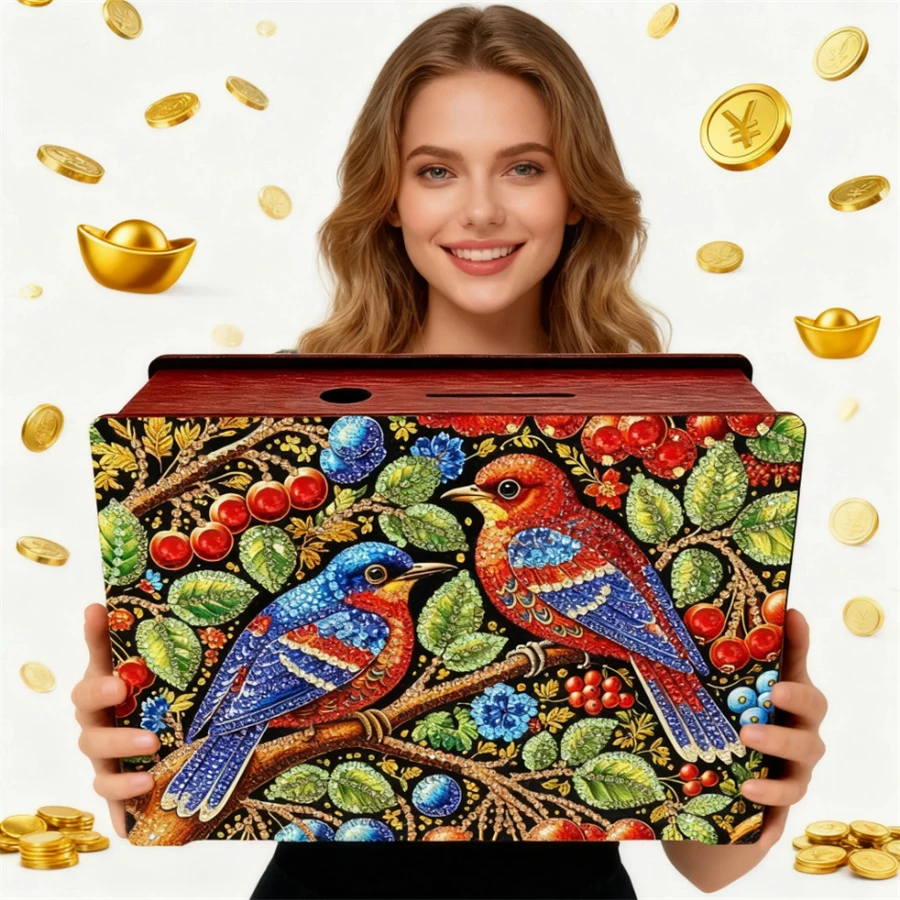 

Птицы Стразы Настольные украшения DIY Коробка для хранения денег Алмазный художественный декор Алмазная живопись Держатель для мелочи Декоры