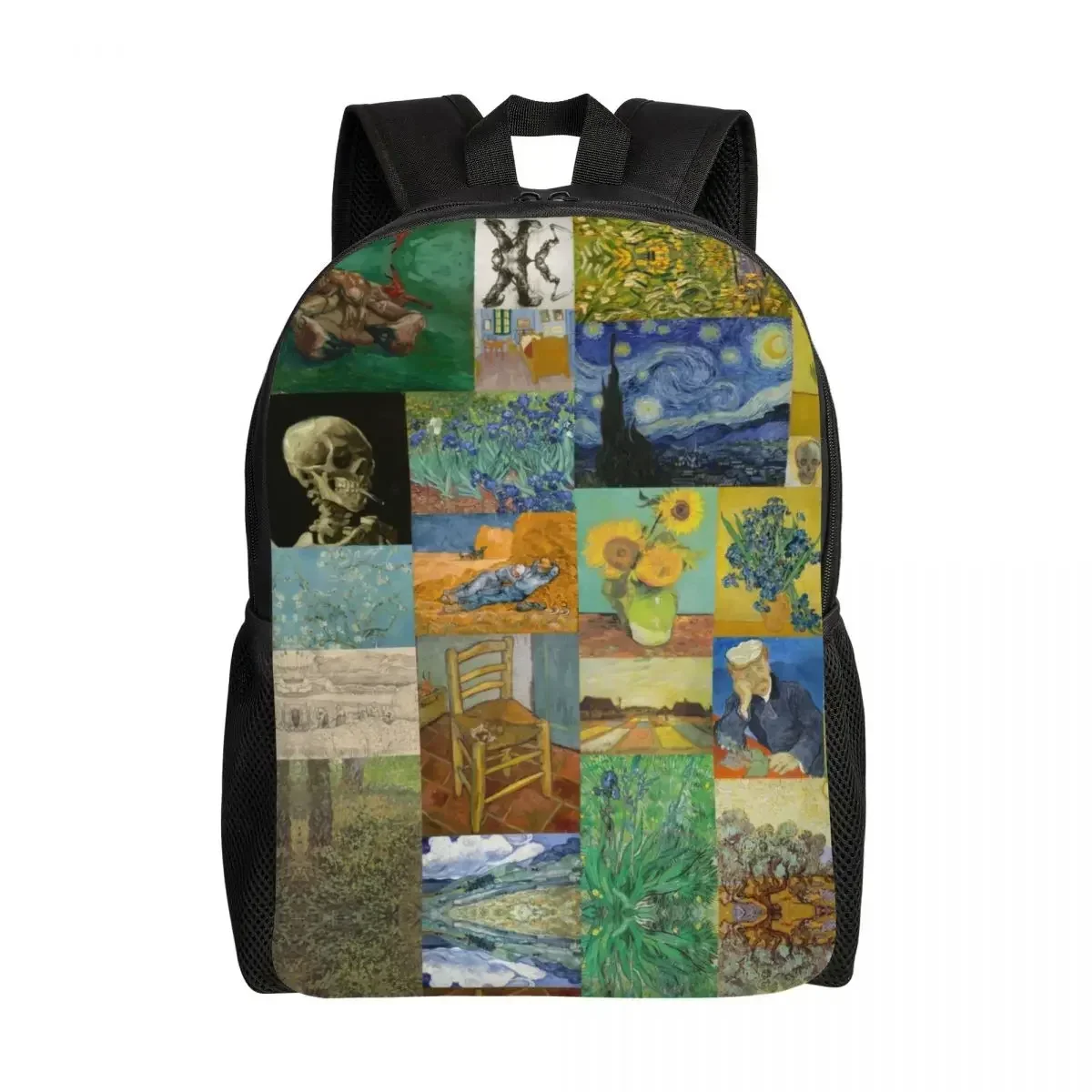 Starry Night By Mona Lisa and Vincent Van Gogh Laptop Backpack Fashion Bookbag for School College Student Art Painting Bag