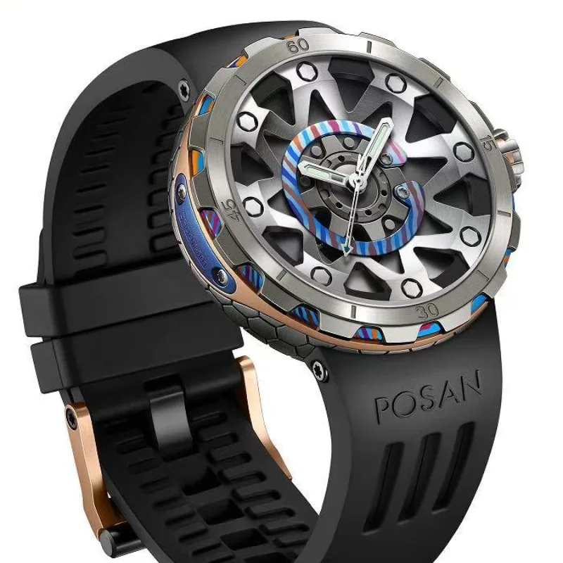 

New POSAN Titanium Business Leisure Men's Mechanical Sports Watch Sapphire Crystal Mirror Fluororubber Strap 50m Waterproof