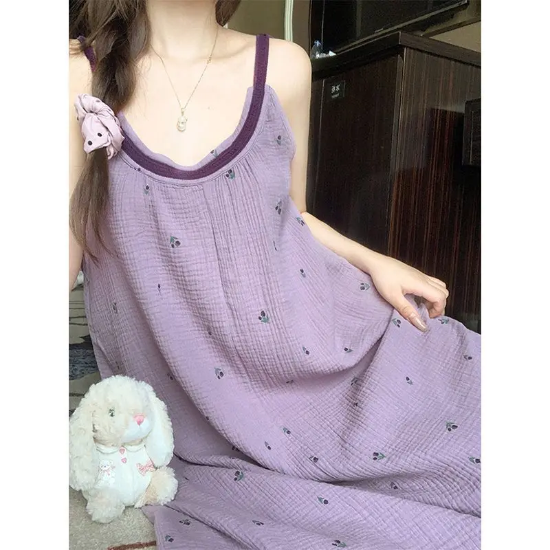 Sweet Sleeveless Halter Nightgown for Women: Summer Floral Print, Can Be Worn as Outerwear, Teenage & Student Dress, Loungewear