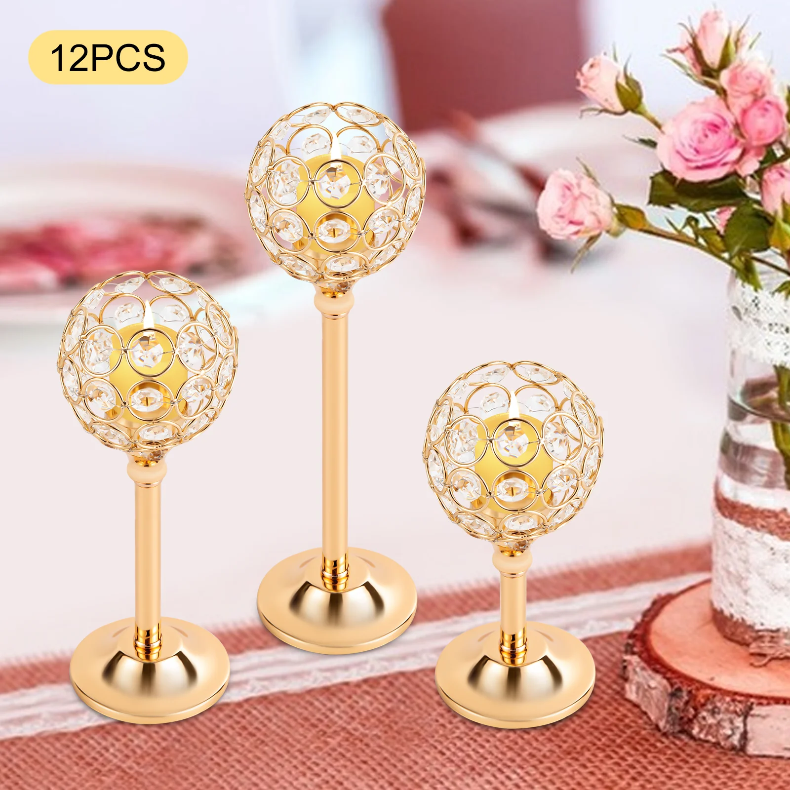 

12 Pcs Homes Crystal Candle Holder Decorative Tealight Candle Holder Wedding Decoration Good Practicality