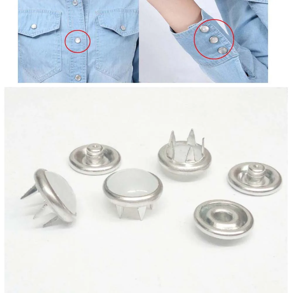 100Set 8mm white pearl prong Snap Button Press Button Studs Fasteners Hollow Prong Ring for Clothes Garment Sewing Bags  +Tools
