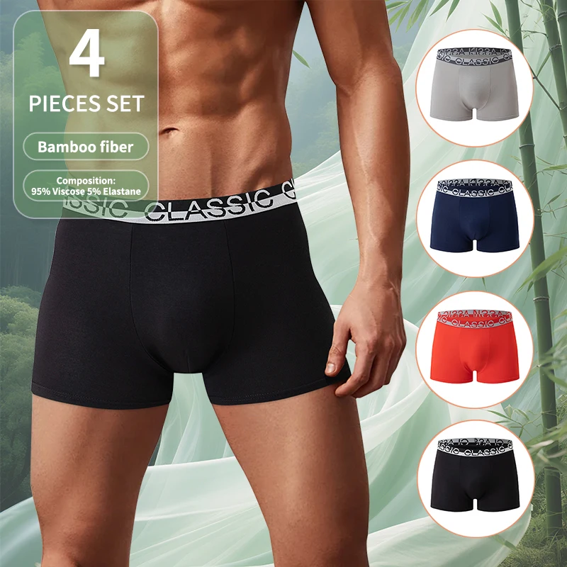 

Мужское сезонное нижнее белье из бамбукового волокна, 4 предмета, дышащее и комфортное, высококачественные повседневные боксеры, спортивные шорты для велоспорта.