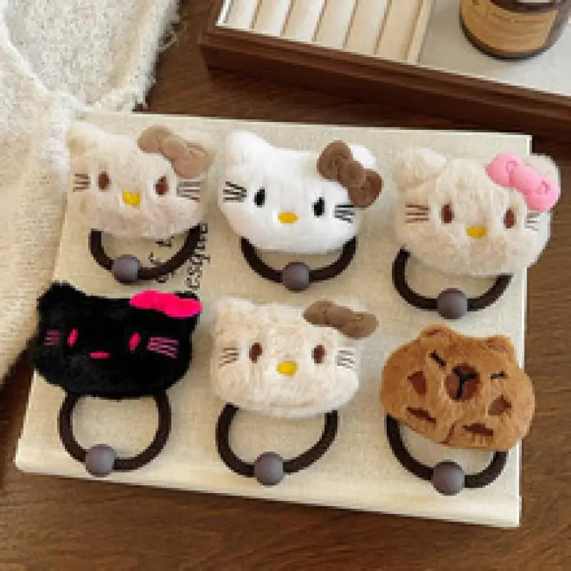 

Y2K Kawaii Anime Hello Kitty Bow Cat Headband Female Cartoon Tie The Head Rope Plush Rubber Band Hair Accessories Headwear Gift
