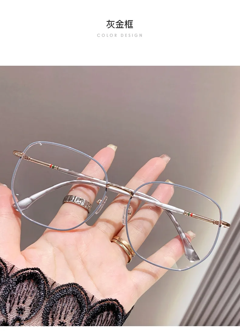 0,5 -0,75 -1,25 Photochrome Myopie-Brille, goldener Rahmen, Anti-Blaulicht-Schutz, Business-Brille mit flachem Licht, große Rahmenlinse – Detail 9