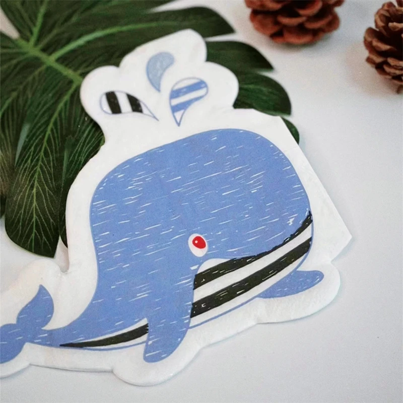 20Pcs/Bag Blue Whale Decoupage Paper Napkins Cute Cartoon Paper Serviettes for Xmas Kids Birthday Party Tableware Decor