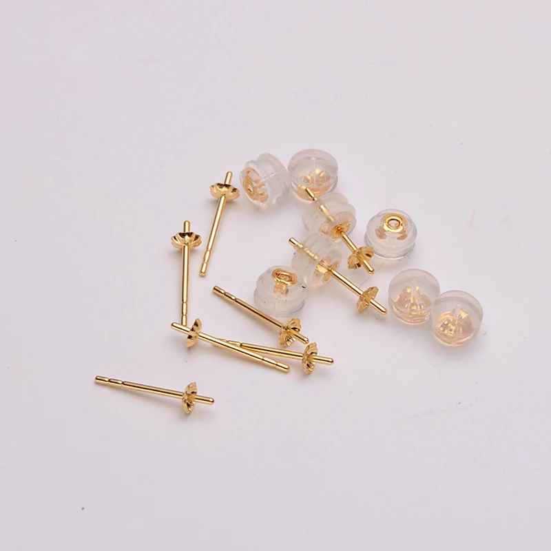 

G18k Yellow Gold Ear Pins AU750 Golden Needle With Earrings DIY Pearl Jewelry Accessories