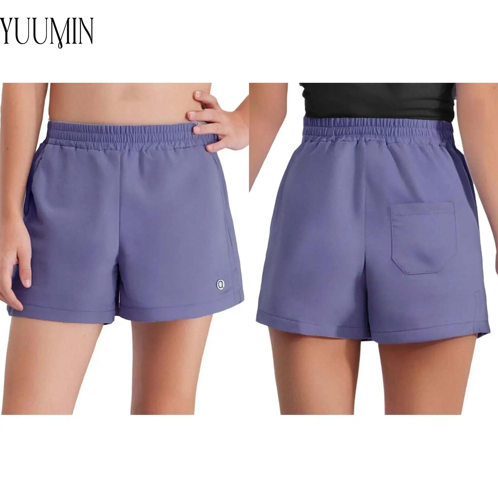 

Kids Girls Stretchy Sports Shorts Sides Slit Quick-Drying Athletic Shorts with Pockets for Outdoor Sports Yoga Running Jogging
