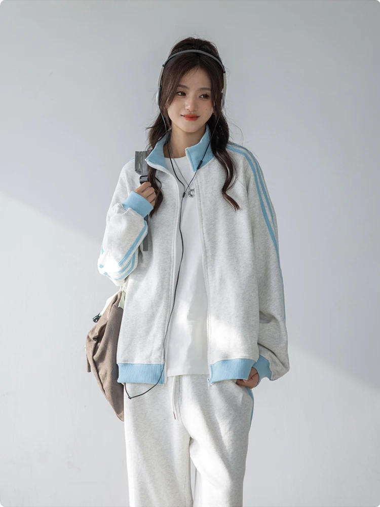 

2025 New Faionable Sportswear Set for Women Casual Running Sweater And Pants Long Sve Zipper Closure Cotton Blend Set