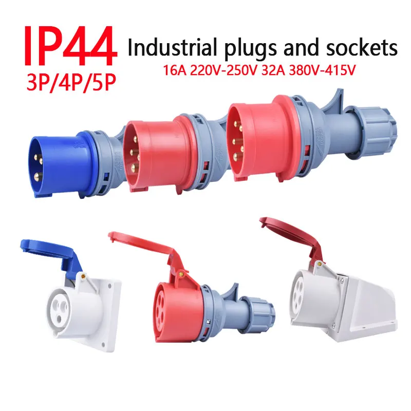 

IP44 16A/32A 3Pin 4Pin 5Pin Industrial Plug and Socket and Coupler Waterproof Connector Electrical Connection Wall Mount Socket