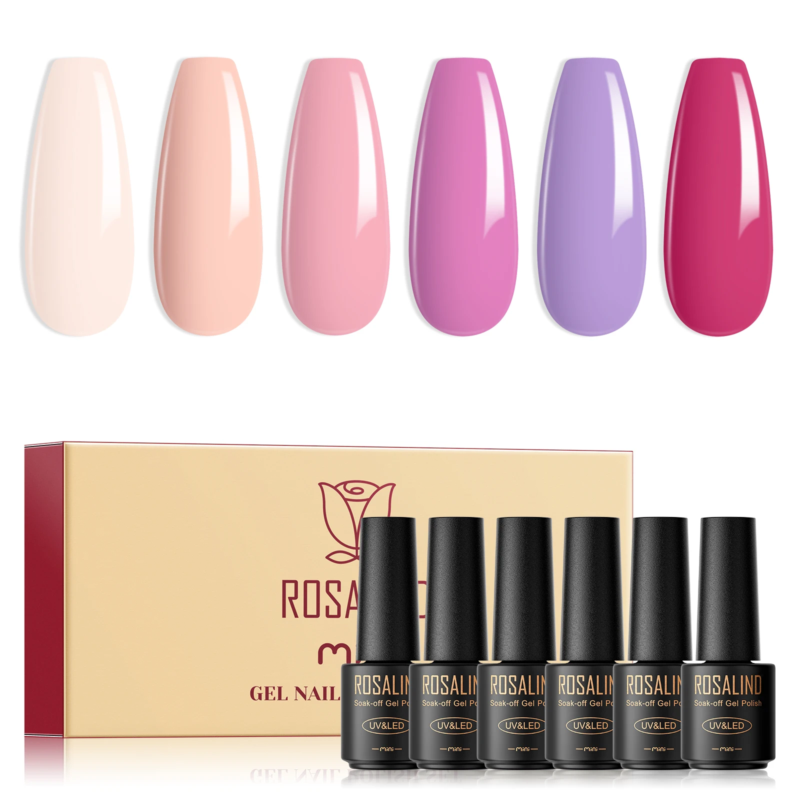

ROSALIND 6 Colors Pure Gel Varnishes Gel Polish Set Nail Polishes Hybrid Semi Permanent Need UV/Led Cure for Nail Art Design