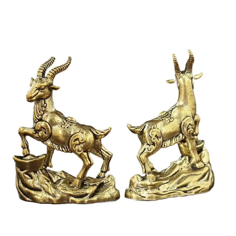 [S]Vintage Feng Shui Coins Goat Statue Desktop Ornament Home Decoration Craft Accessories Lucky