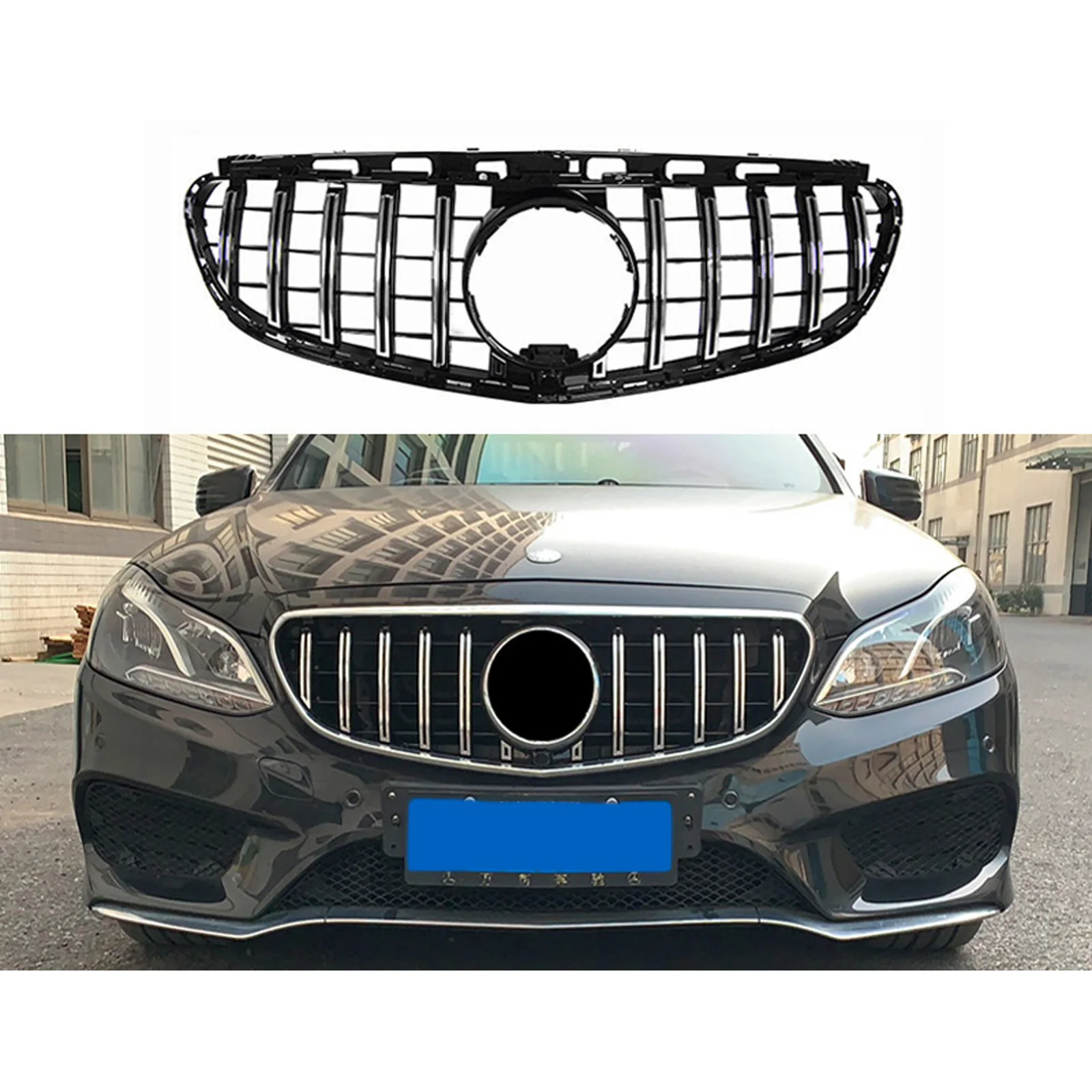 Front Bumper Upper Mesh Grille Racing For Mercedes Benz E-Class W212 S212 2014 2015 Silver Diamond