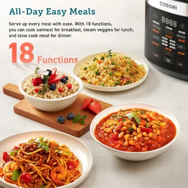 COSORI Rice Cooker 10 Cup, 24h Keep Warm, 18 Functions Fuzzy Logic Rice Maker with Stainless Steel Steamer Basket, Sauté