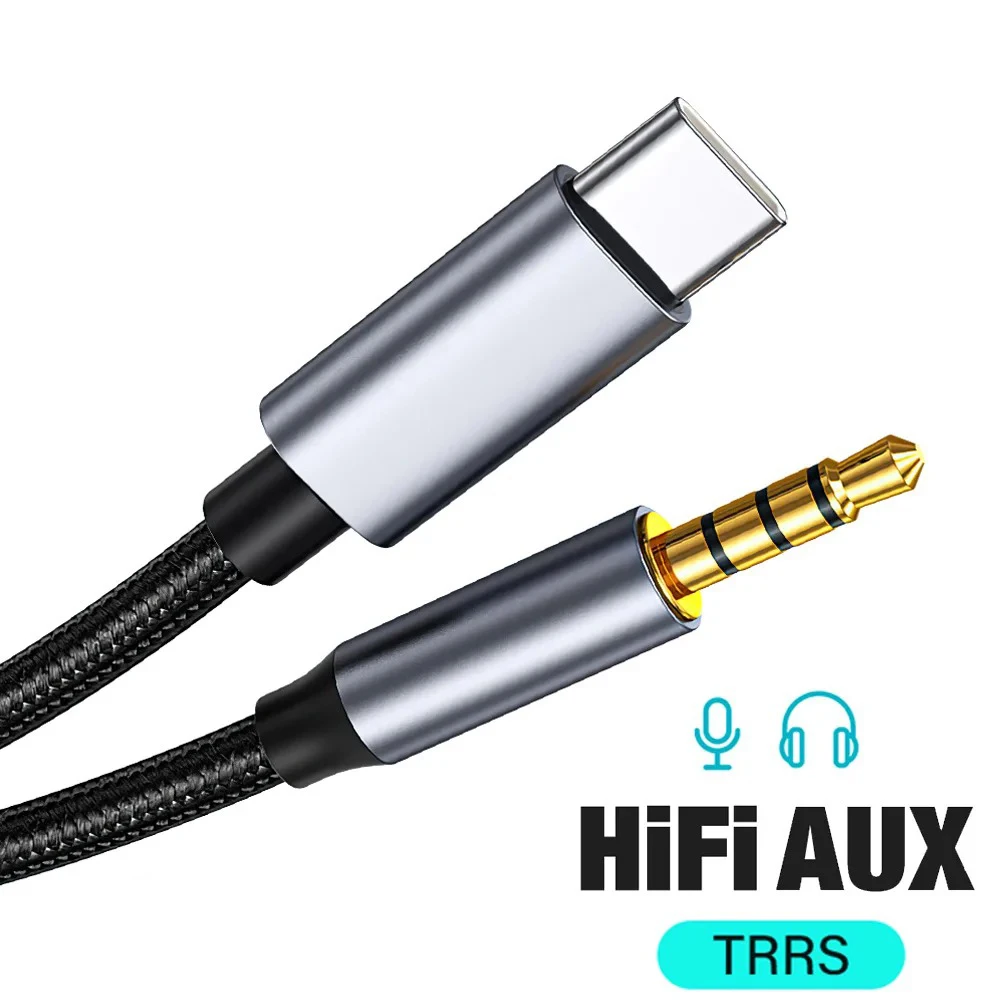 USB نوع C إلى 3.5 مللي متر TRRS كابل مساعد للهاتف الخليوي آيفون 15 سامسونج شاومي سماعة سيارة الموسيقى HIFI ستيريو محول الصوت موصل