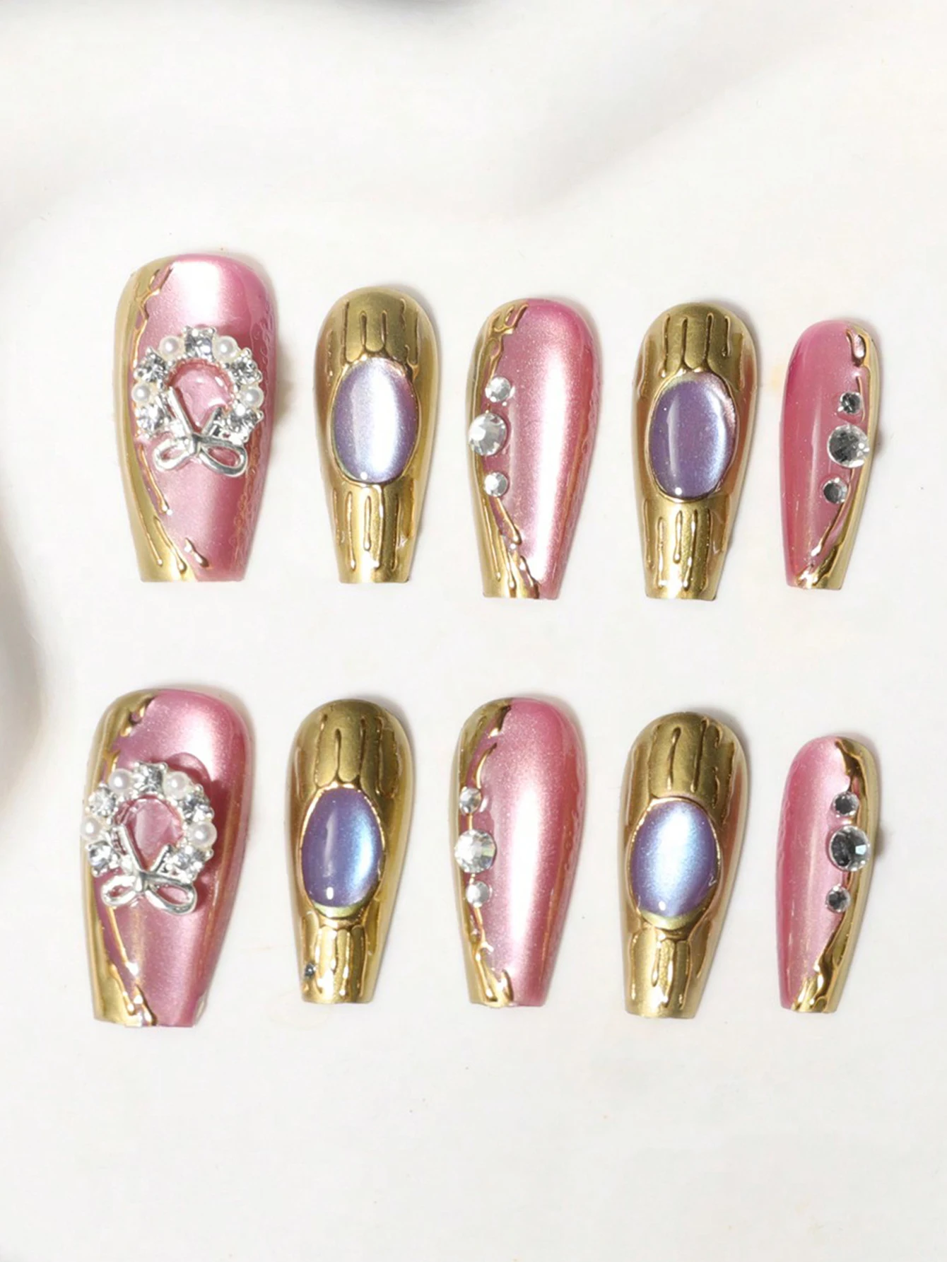 10 STKS Ballet Stijl Nep Nagels Set - Druk Op Nagels Boor Ontwerp 1 pc Nagelvijl & 1 Nagellijm Sticker Kit Nagels