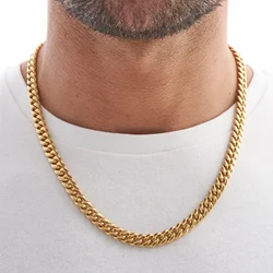 Simple Cuban Chain Necklace for Men Gold Color Stainless Steel Chain On The Neck Choker Jewelry Party Boy Gift
