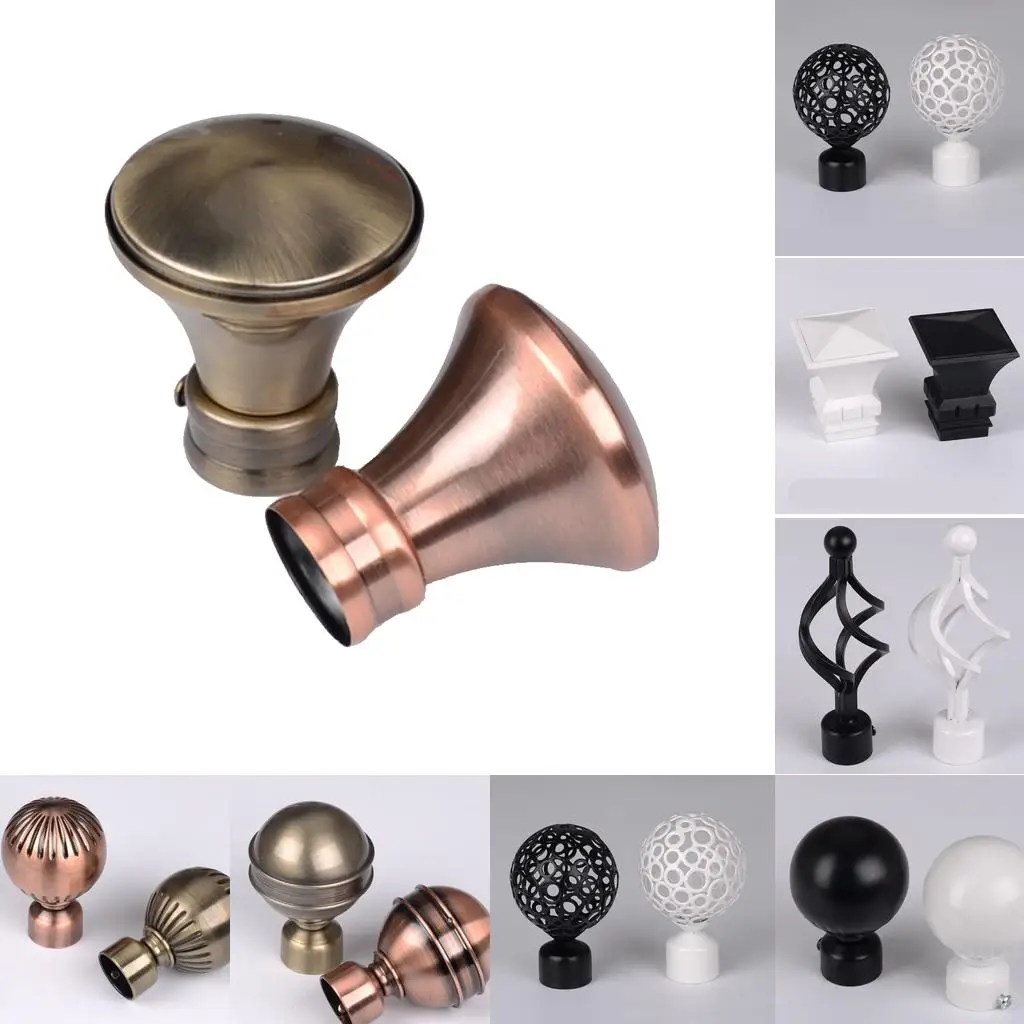 1 Piece Retro Window Drapes Curtain Pole Rod Finials Ends Heads 28mm, 14 Styles Available