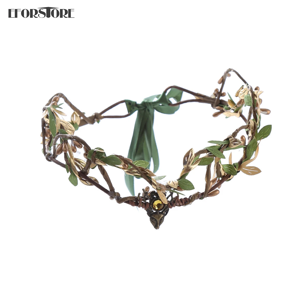 เครื่องประดับศีรษะเอลฟ์ป่าไม้สีเขียว EFORSTORE มงกุฎใบไม้ ที่คาดผมรูปตัววี วงแหวนกิ่งไม้ เครื่องประดับศีรษะดอกไม้เจ้าสาว อุปกรณ์เสริมฮาโลวีน