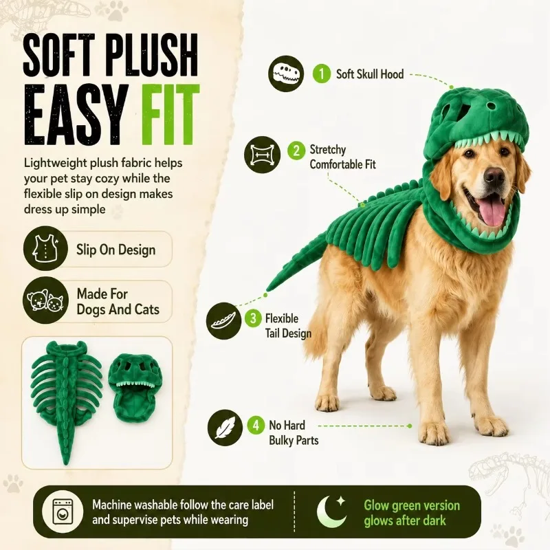 Dinosaur Skeleton Pet Costume for Dogs Cats Halloween Cosplay Outfit Funny Pet Clothes Party Dress Up Costume Puppy view 6